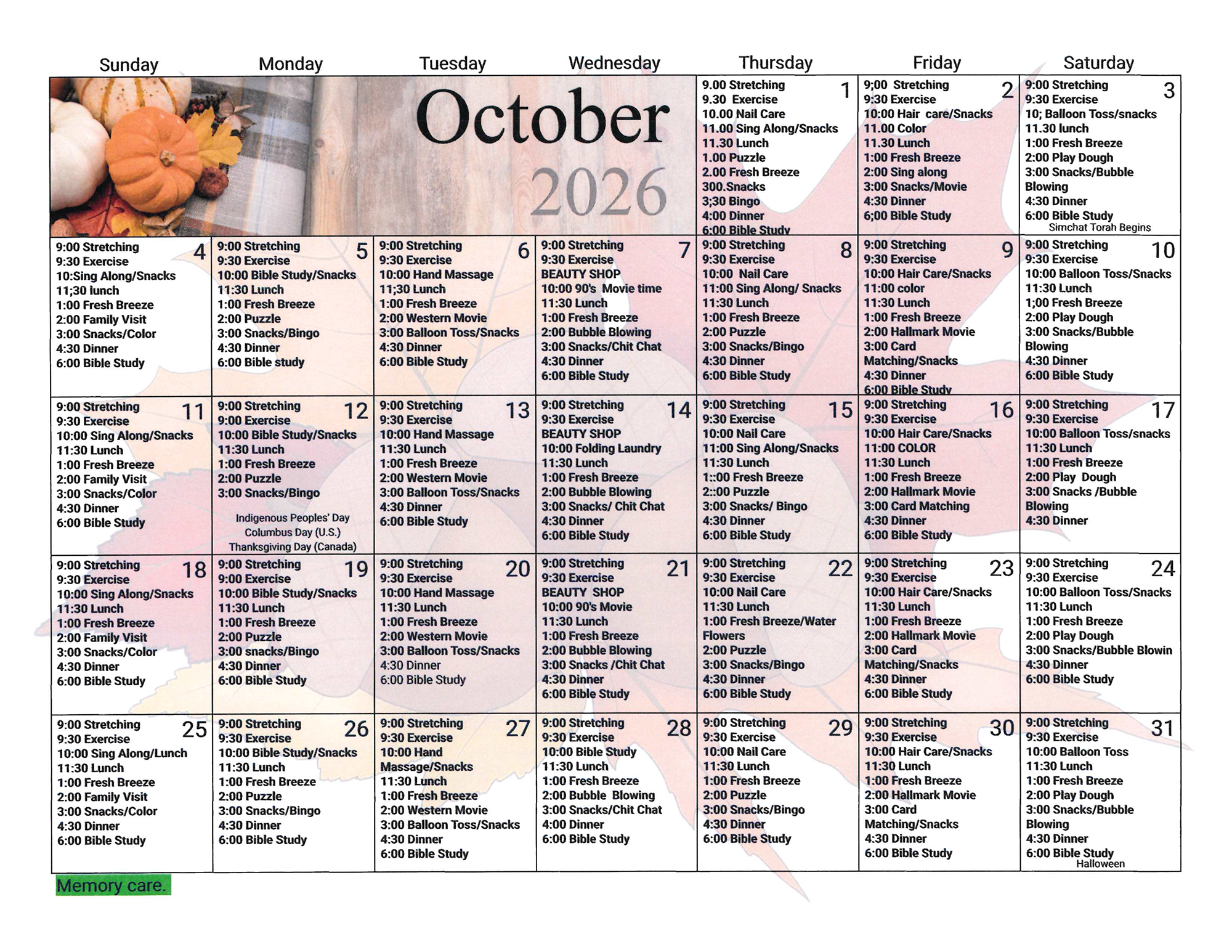Monthly Calendar